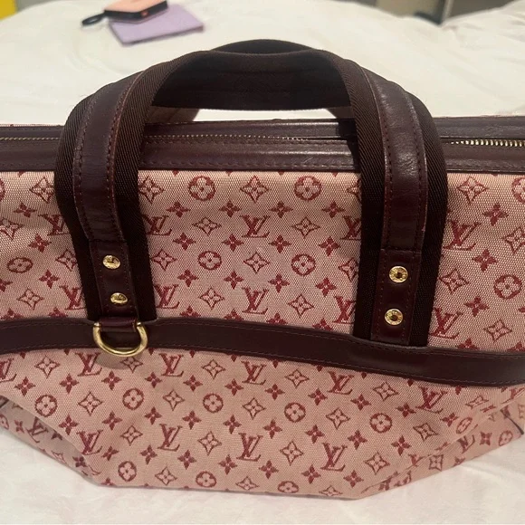 Louis Vuitton Pink Denim with Burgundy Travel Bag with Iconic Monogram - Picture 1 of 9